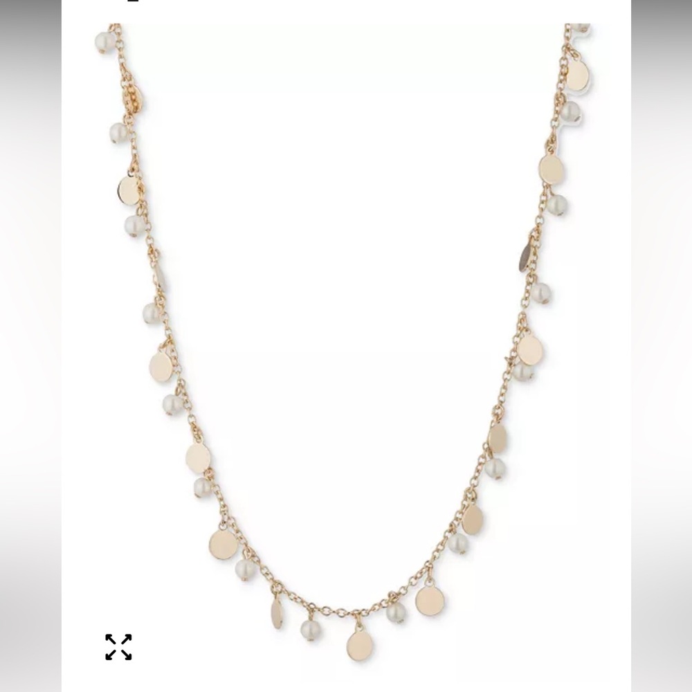 Lauren Ralph Lauren Gold-Tone Shaky Disc & Imitation Pearl Adjustable Necklace